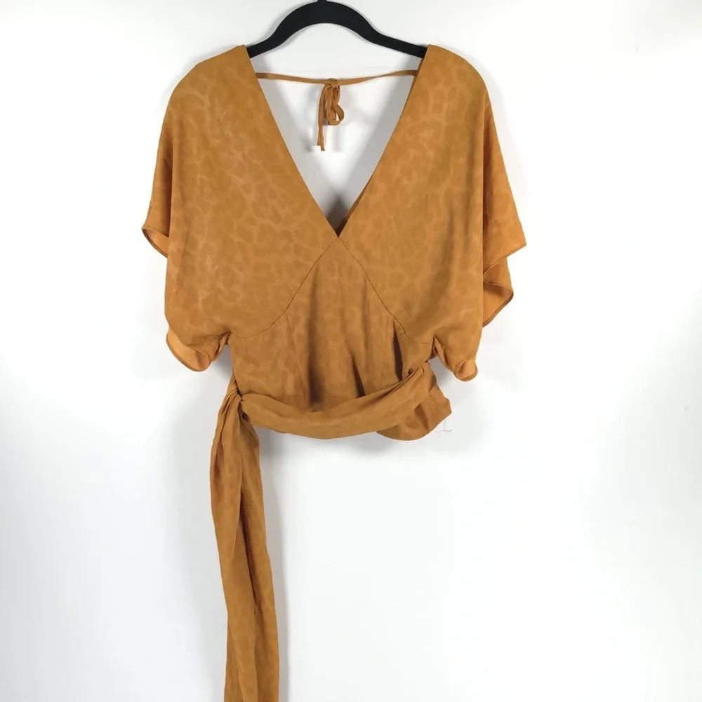 NWT‎ ANTHROPOLOGIE Current Air Tie Wrap V Neck Open Back Leopard Print Top SMALL